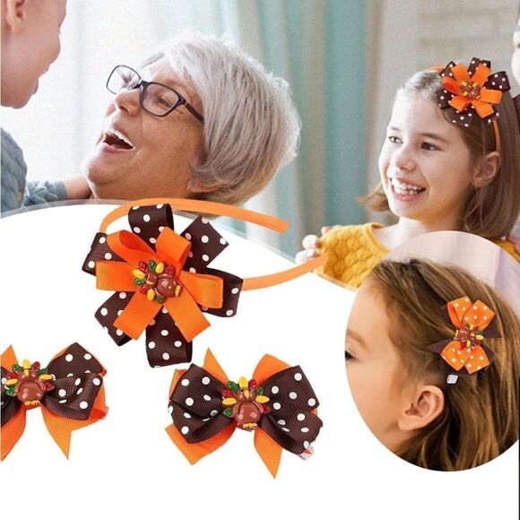 Thanksgiving Turkey Headband and Hair Clips NEW - Picture 5 of 6